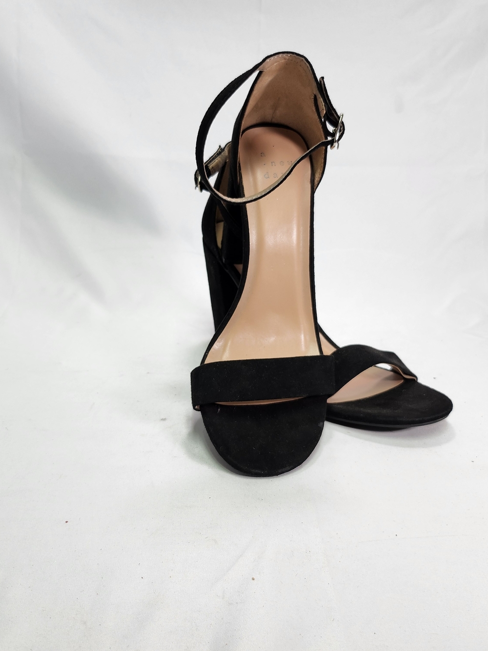 A New Day Black Suede Ankle Strap Heels